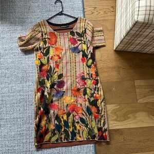 Anthropologie double knit floral sweater dress